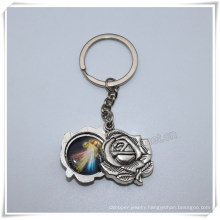 Hot Sell Big Religious Metal Rose with Images Key Chain, Catholic Key Holder (IO-ck110)